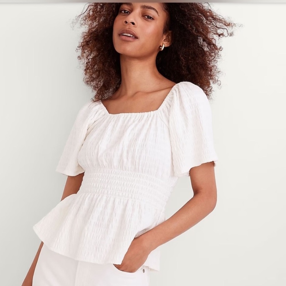Madewell Crinkle-Knit Square-Neck Smocked Top NWOT